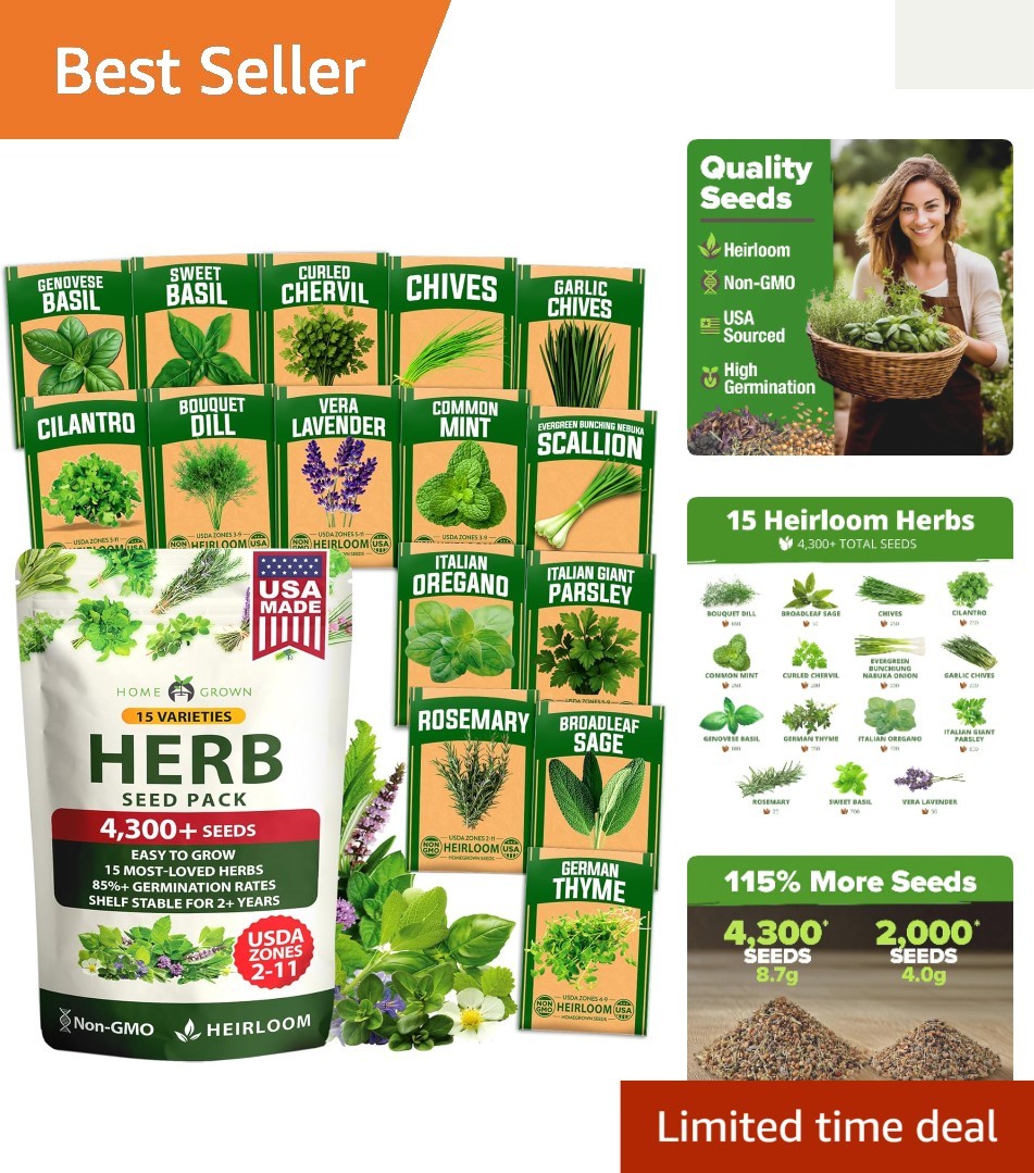 -Round Herb Garden Starter Kit: 15 Non-GMO Seeds for Indoor & Outdoor Use