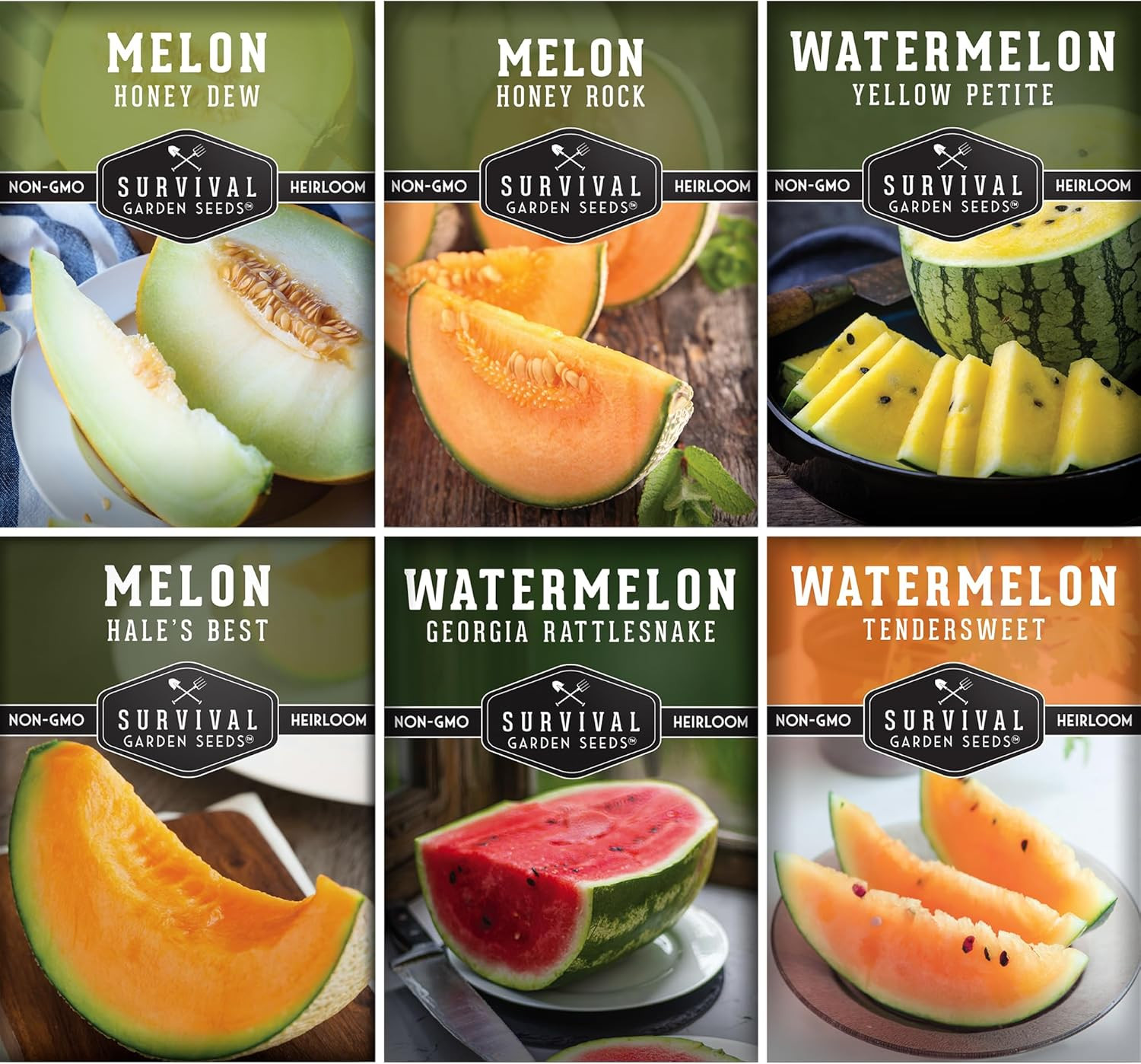 Heirloom Melon Seed Collection – 6 Pack of Non-Gmo Cantaloupe, Honeydew & Waterm