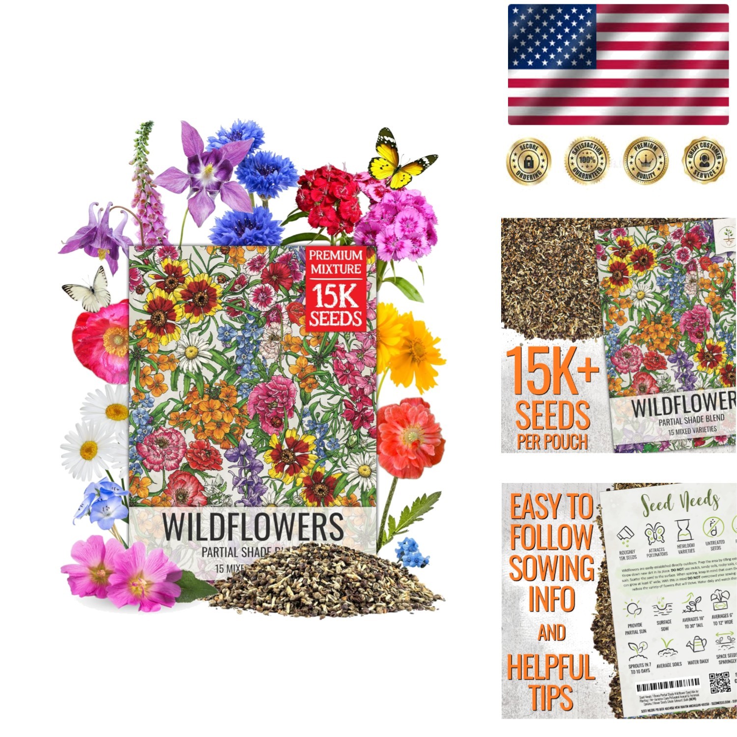 Vibrant Wildflower Seed Mix for Partial Shade – 1oz Butterfly Attractor