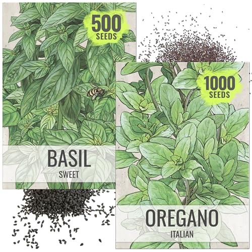 Sweet Basil & Italian Oregano Seeds for Planting Fresh Kitchen Basil & Oregano