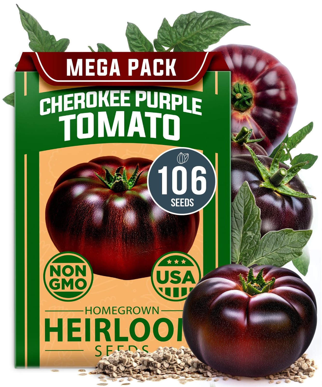 Cherokee Purple Tomato Seeds 106+ Heirloom Non GMO Seeds for Planting, High G…