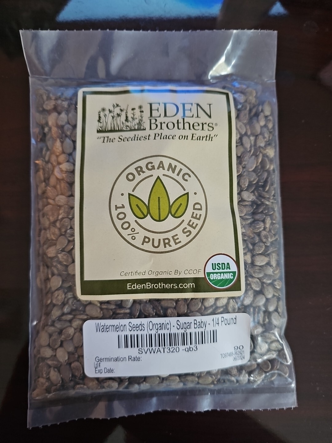 Eden Brothers Organic Watermelon Sugar Baby Seeds 1/4 Pound