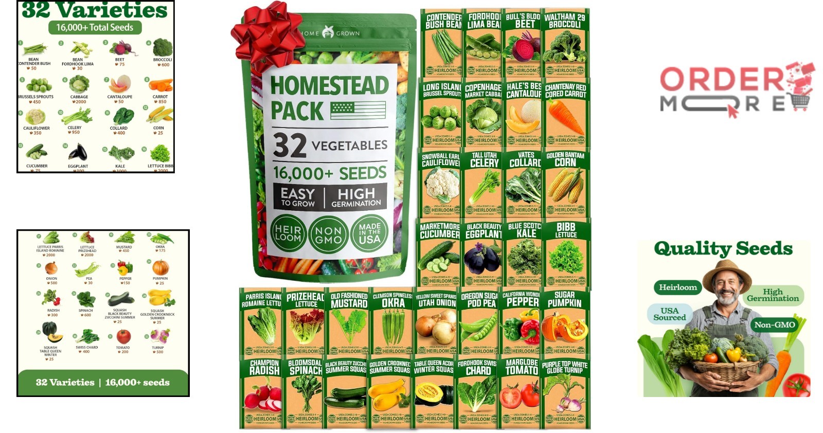 Vegetable Fruit Seeds Kit 32 Varieties Non-GMO Heirloom for Home Garden