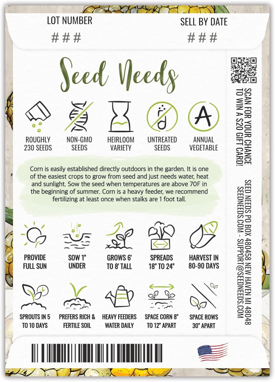 Peaches and Cream Sweet Corn Seeds | 230+ Seeds Non GMO Hybrid Untreated Bicolor