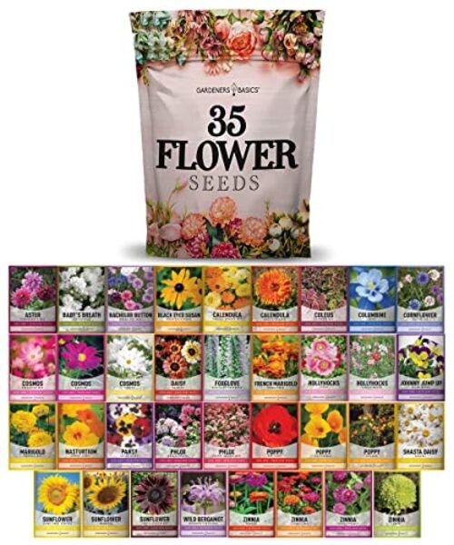 , Flower Seeds Packets for Planting 35 Individual Varieties Perennial, Annual,