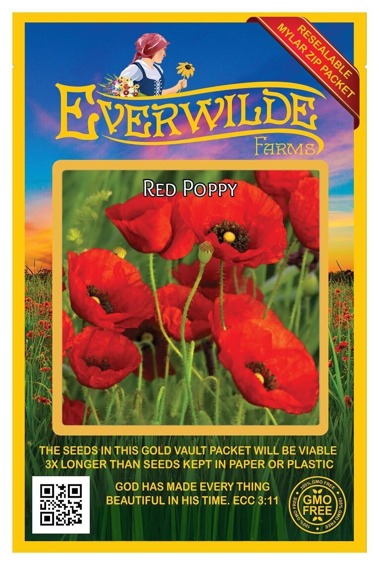 2000 Red Poppy Wildflower Seeds – Everwilde Farms Mylar Seed Packet