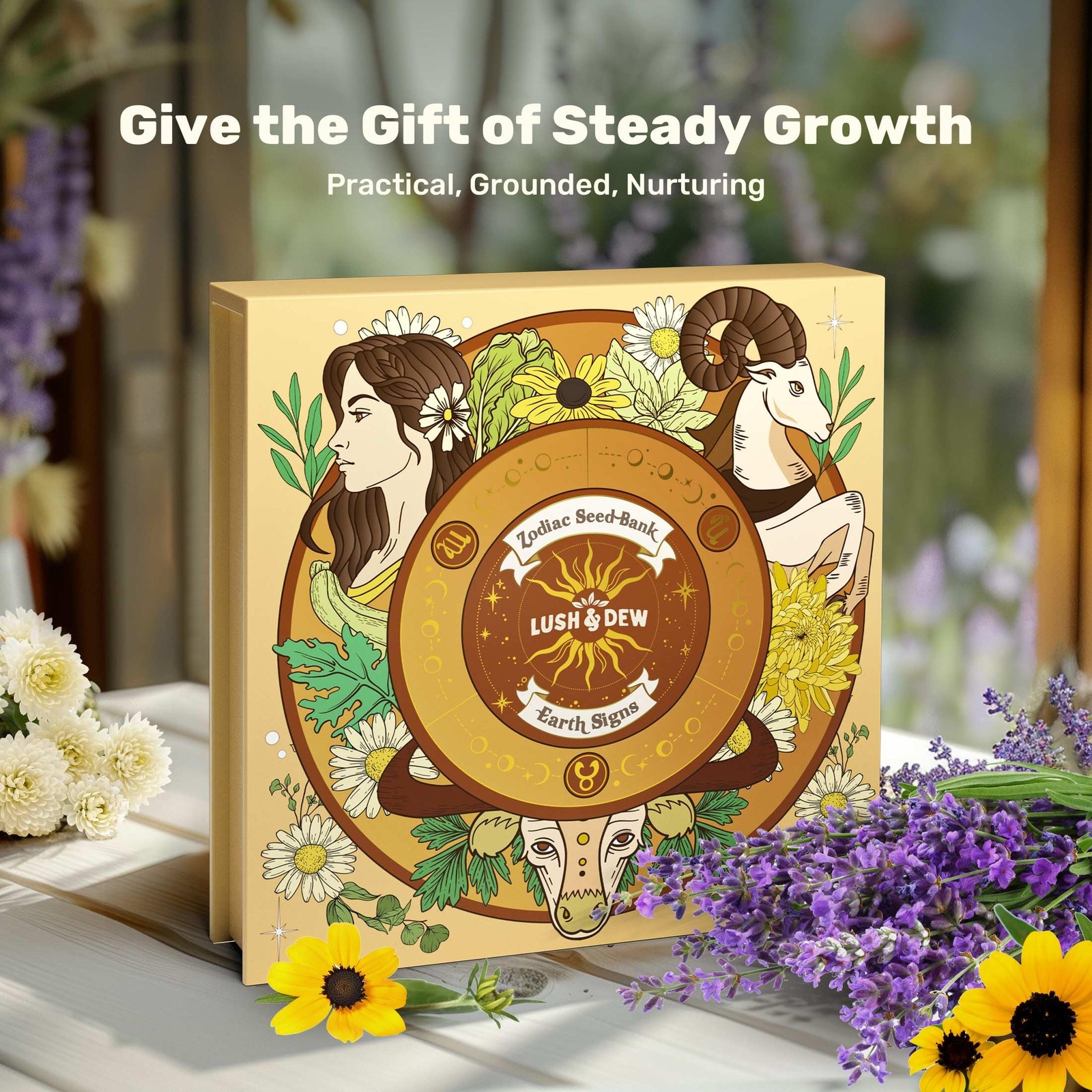 Zodiac Garden Seed Bank – 12 Non-GMO Heirloom Herb & Flower Seeds with Moon