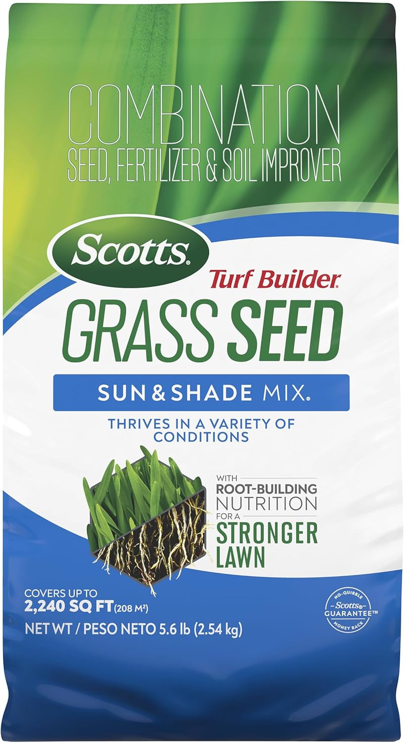 Turf Builder Grass Seed Sun & Shade Mix with Fertilizer and Soil Improver, Thriv