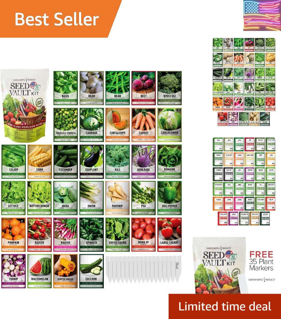 Survival Vegetable Seeds Garden Kit Over 16,000 Seeds Non-GMO and Heirloom, G…