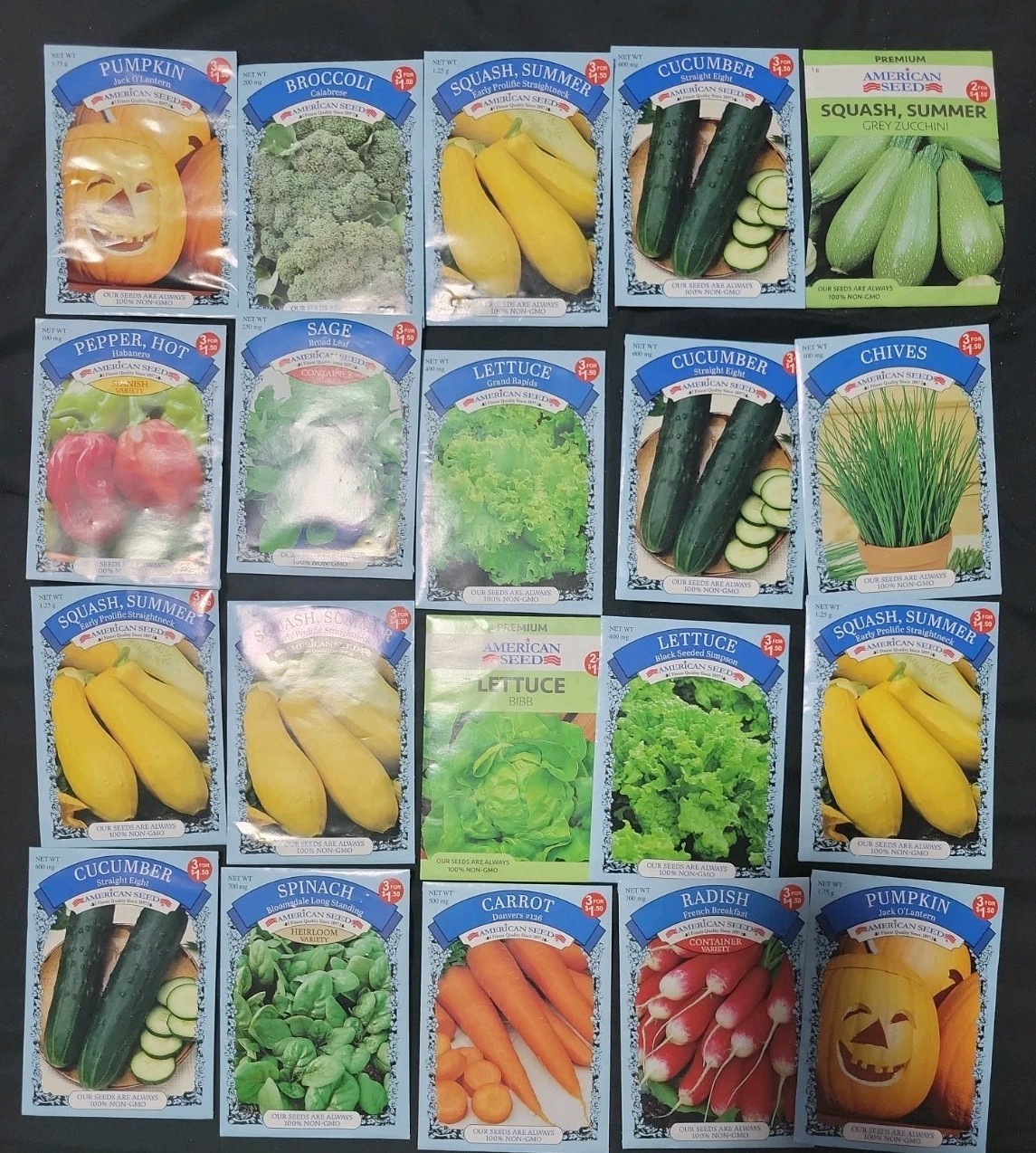 20 Packs Of Organic Vegetable & Fruit Seeds American Seed Packets Lot-3 (M1)
