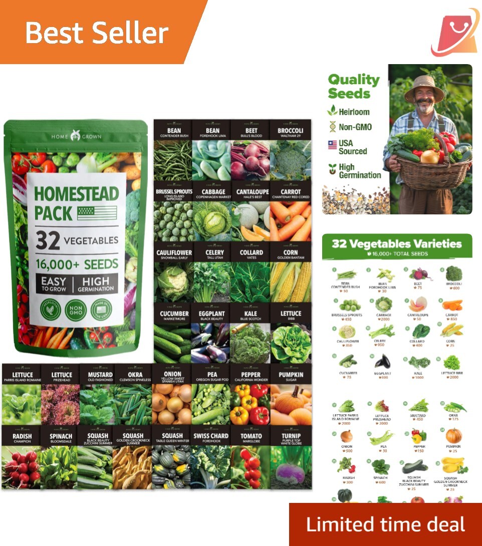 Vegetable Seeds Heirloom Non-GMO Garden Pack 16,000+ for Home Survival