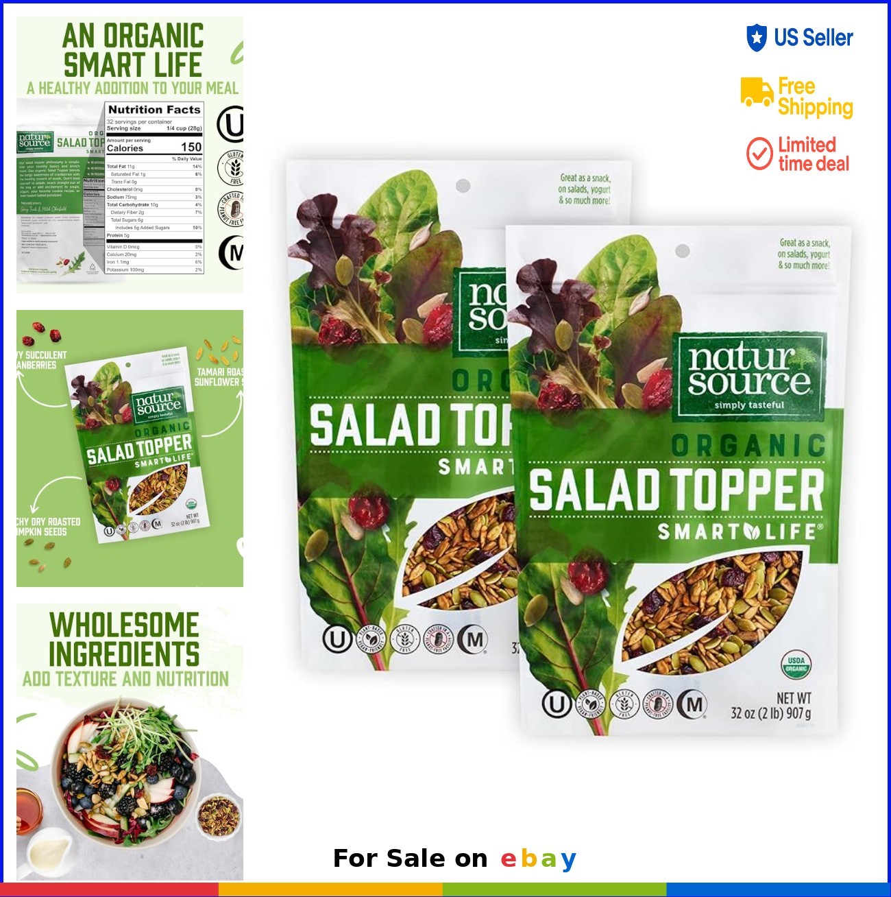 Organic Salad Topper 2 Pack Cranberries Pumpkin Seeds Tamari Sunflower Seeds