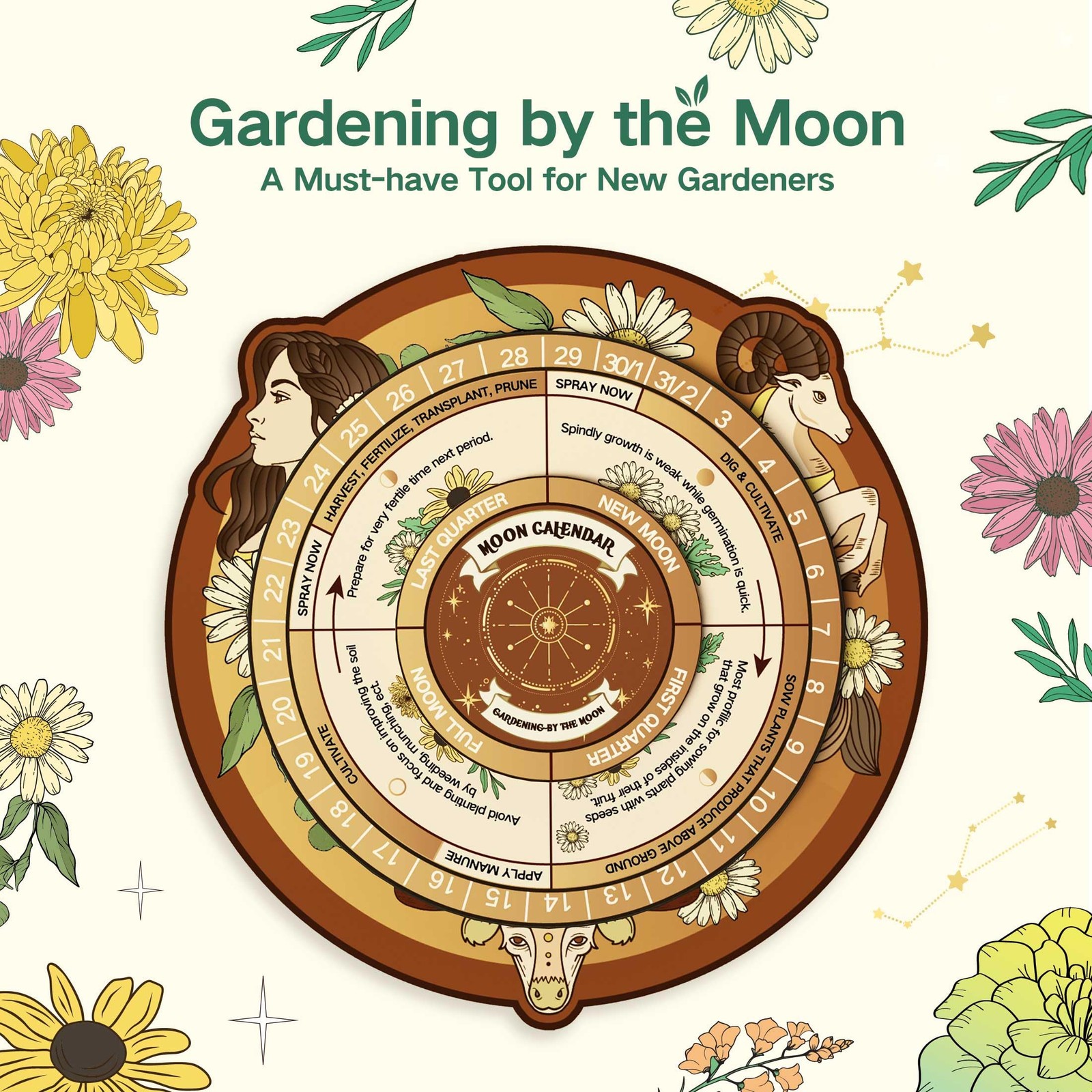 Zodiac Garden Seed Bank – 12 Non-GMO Heirloom Herb & Flower Seeds with Moon
