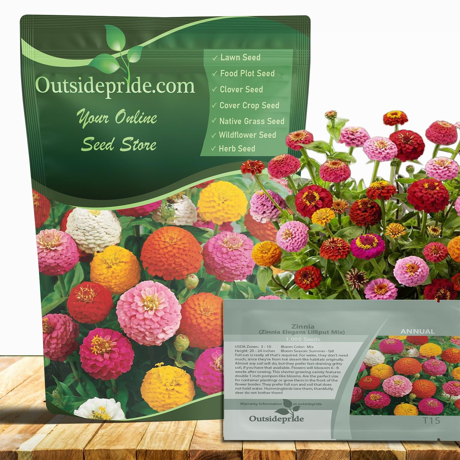 Zinnia Seeds 1000 Pcs Hardy Compact Mixed Colors for Outdoor Planting