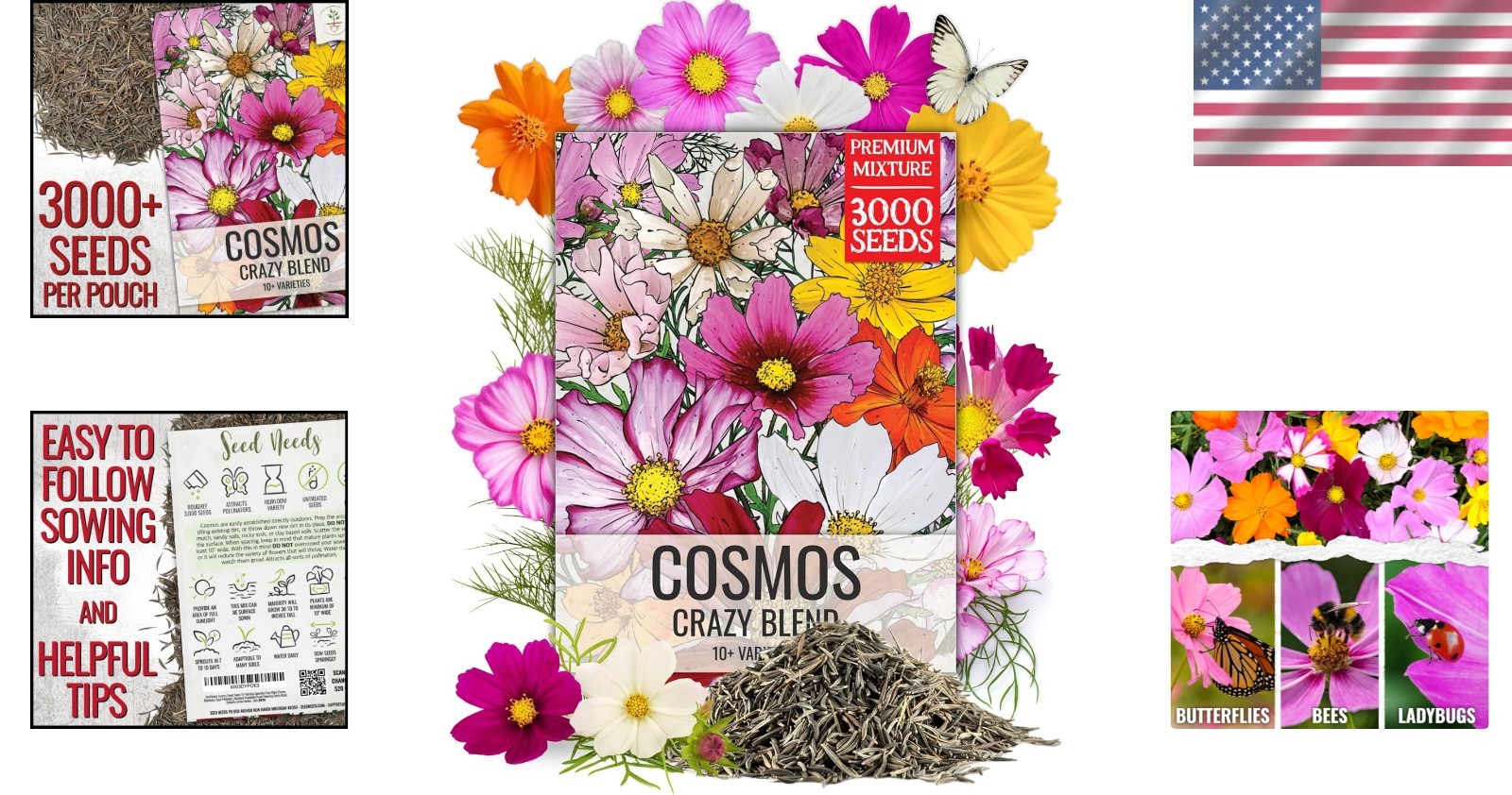 Heirloom Cosmos Seeds Mix – Attract Butterflies with 3000 Untreated Seeds