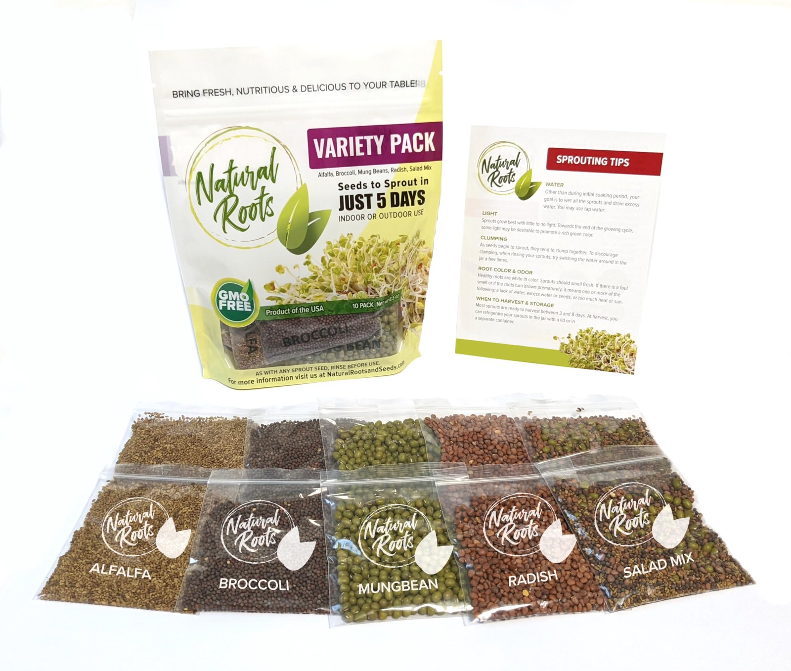 Sprouting Seeds Variety Pack Broccoli, Alfalfa, Radish, Mung Beans & Salad Mix