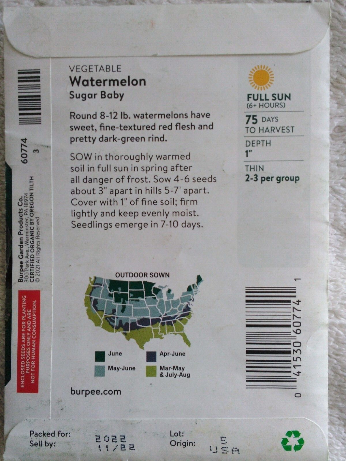 Watermelon 600MG Seeds – American Seed / Burpee Organics 11/22
