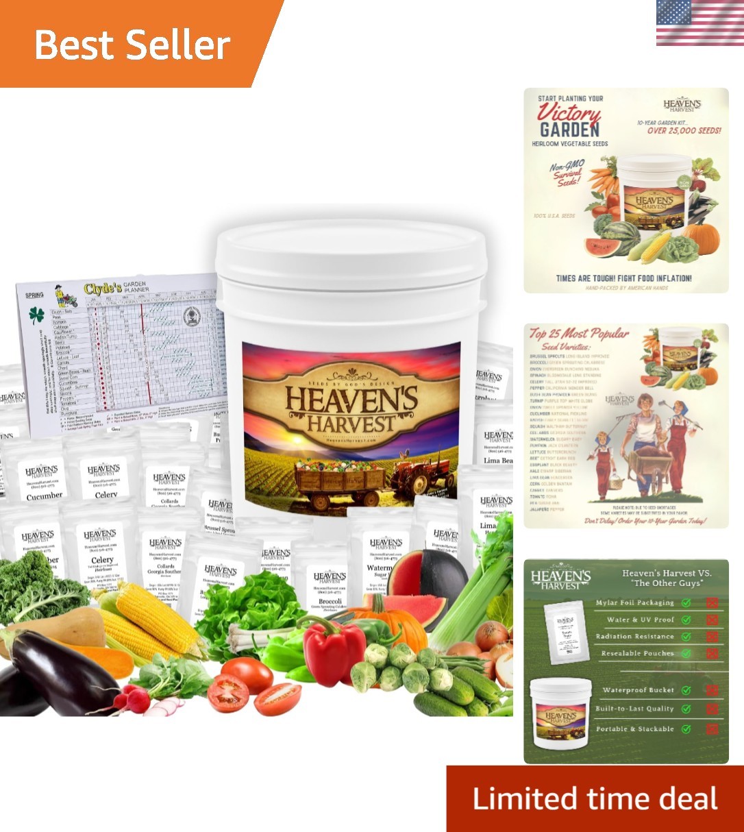Non-GMO Heirloom Seed Vault – 25 Varieties with Clyde’s Garden Planner Included