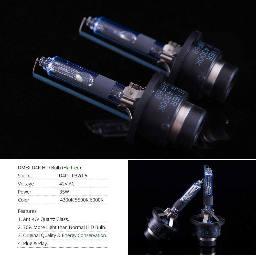 DMEX Xenon Headlight Bulbs Pair 35W 6000K HID D4R 66450 42406 Replacement Bulb