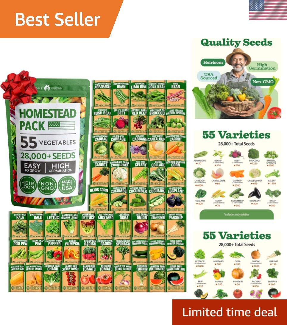 Ultimate Garden Kit: 55 Non-GMO Heirloom Vegetable Seeds for -Round Growth