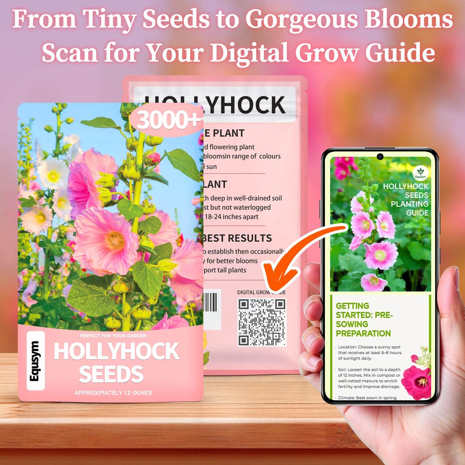 Hollyhock Seeds 3000+ Bulk Pack – Mixed-Color Perennial Blooms, Attracts Poll…