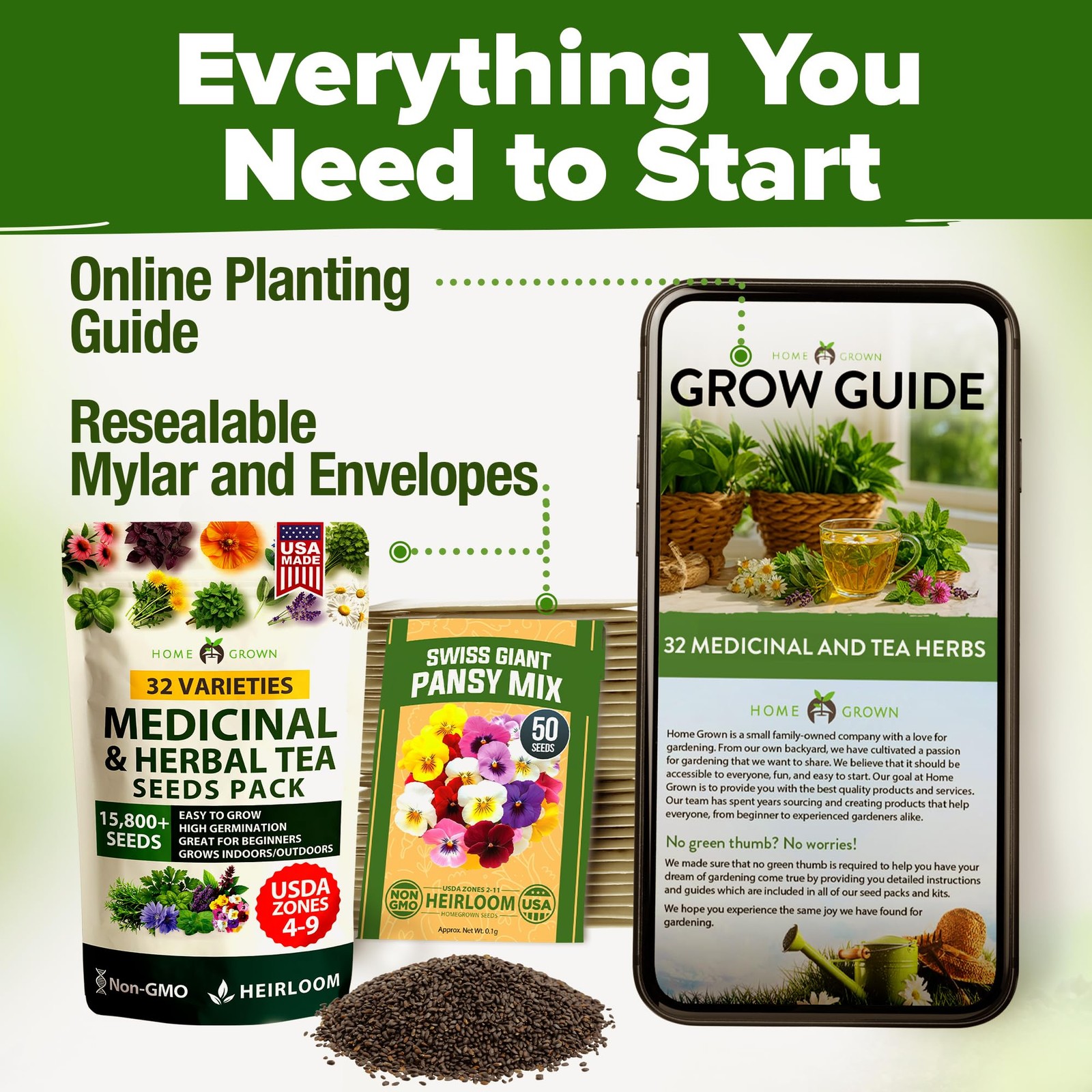 HOME GROWN Herb Seeds 32 Medicinal Herbs and Tea Variety Pack – Annual & Pere…