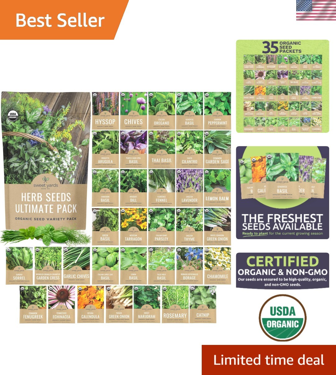 35-Pack Organic Herb Seeds – Grow Fresh Basil, Cilantro, Thyme & More in 2026!