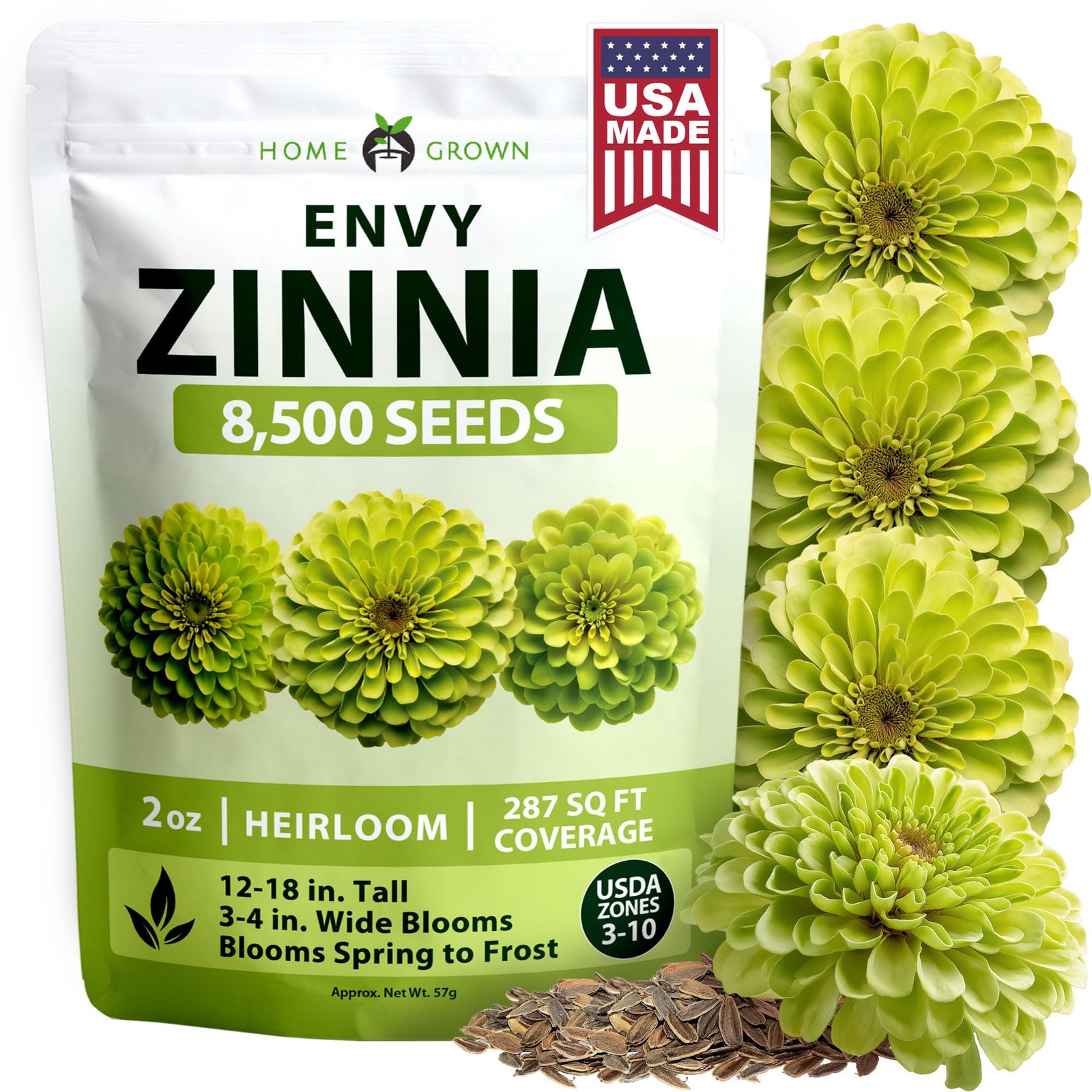 Envy Zinnia Seeds (2oz) – 8,500 Rare Lime Green Annual Zinnia Flower Seeds fo…