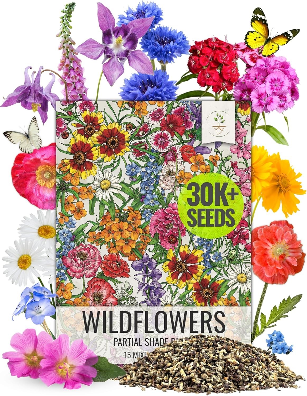 GMO Free Wildflower Seed Mix – 30000 Count for Butterfly Gardens – Mixed Colors