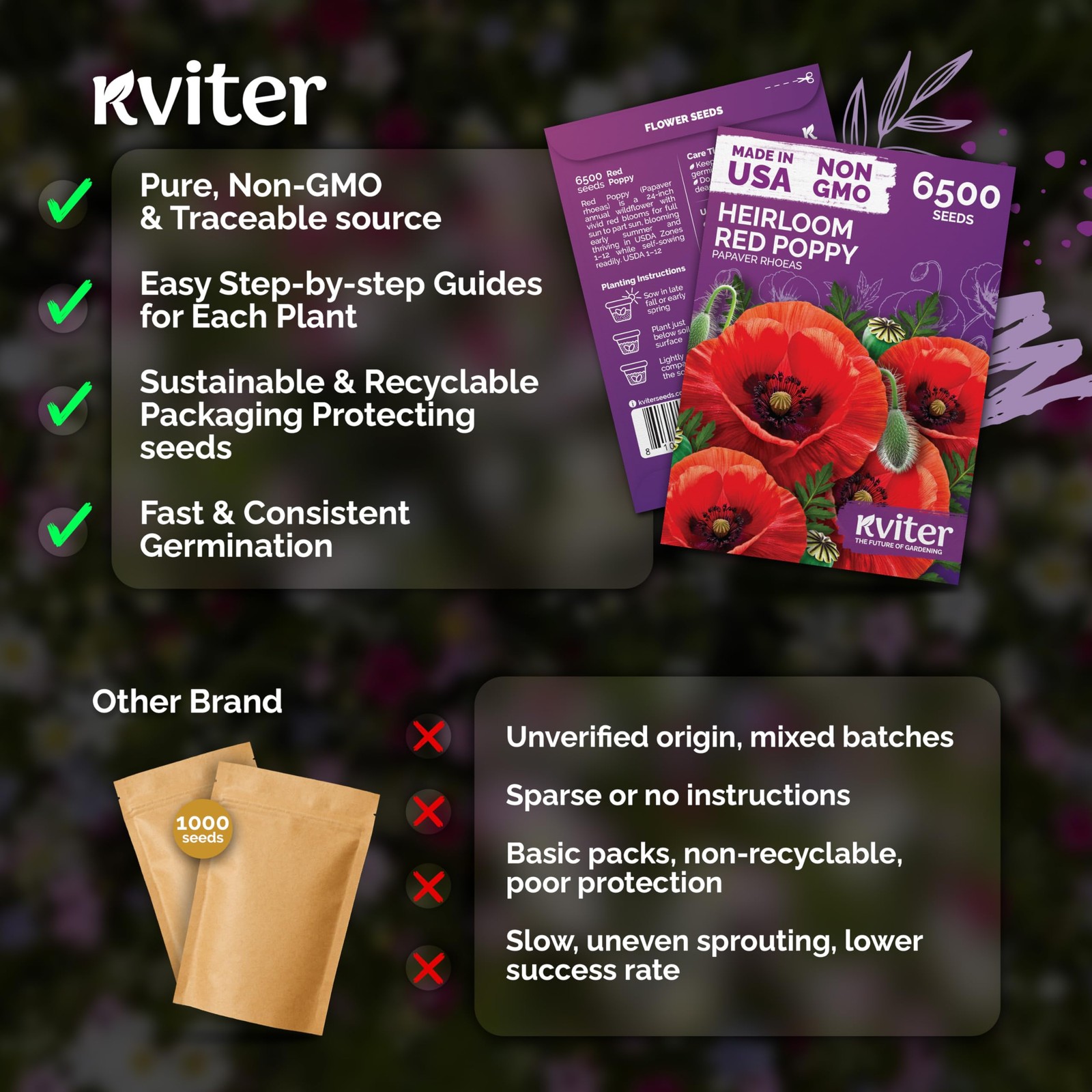 KVITER 6500 Red Poppy Seeds (Papaver Rhoeas)