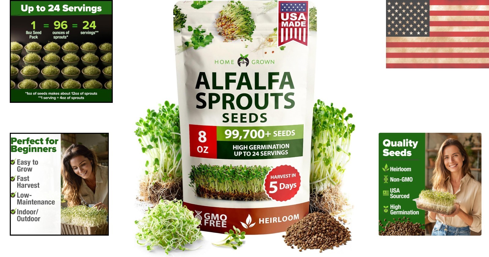 Healthy 8 oz Alfalfa Sprout Seeds, Low Maintenance for -Round Indoor Gardens
