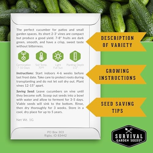 Spacemaster Cucumber Seeds for Planting | Compact Heirloom Non-GMO Variety 1