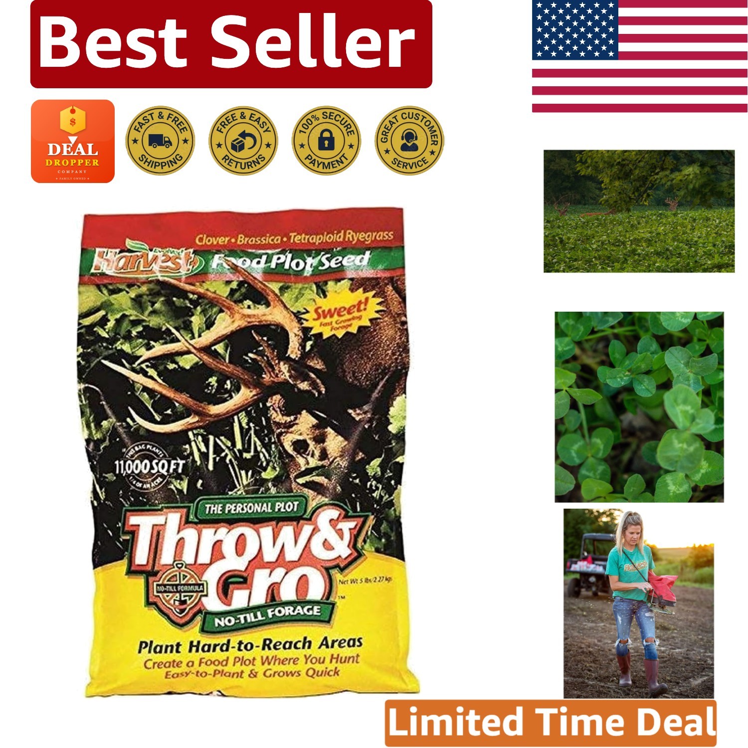Nutritious Evolved Harvest No-Till Forage for Deer – 5 Lbs Fast-Growing Seeds
