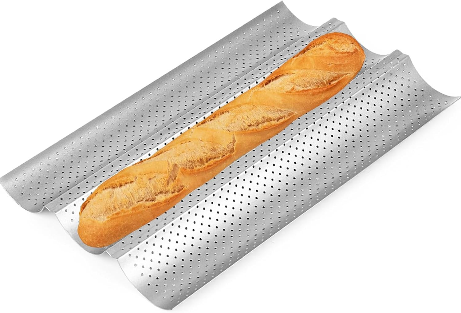 French Baguette Pans for Baking 15”X9.6” Nonstick Carbon Steel 3 Loaf Perforated
