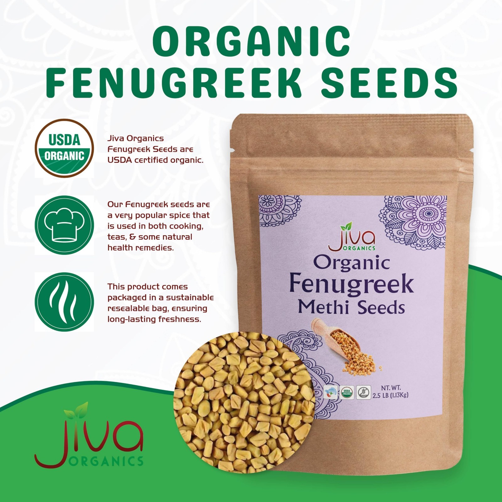 Organic Fenugreek Seeds 2.5 LB Bulk – Non-GMO, Gluten Free, Whole Methi Seeds