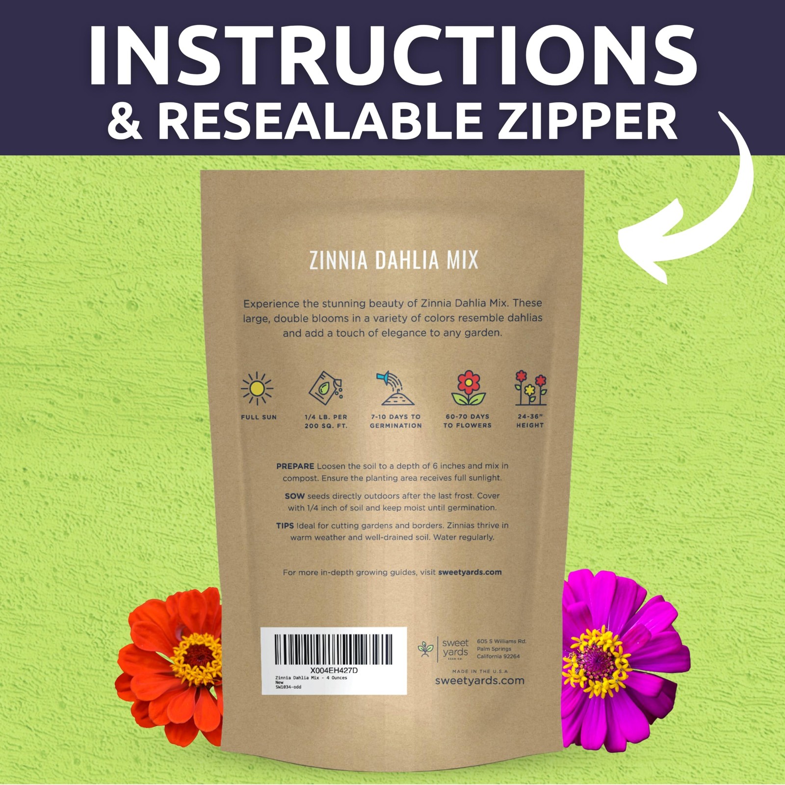 Bulk 1/4 Pound Zinnia Dahlia Mix 15,000 Flower Seeds for Planting