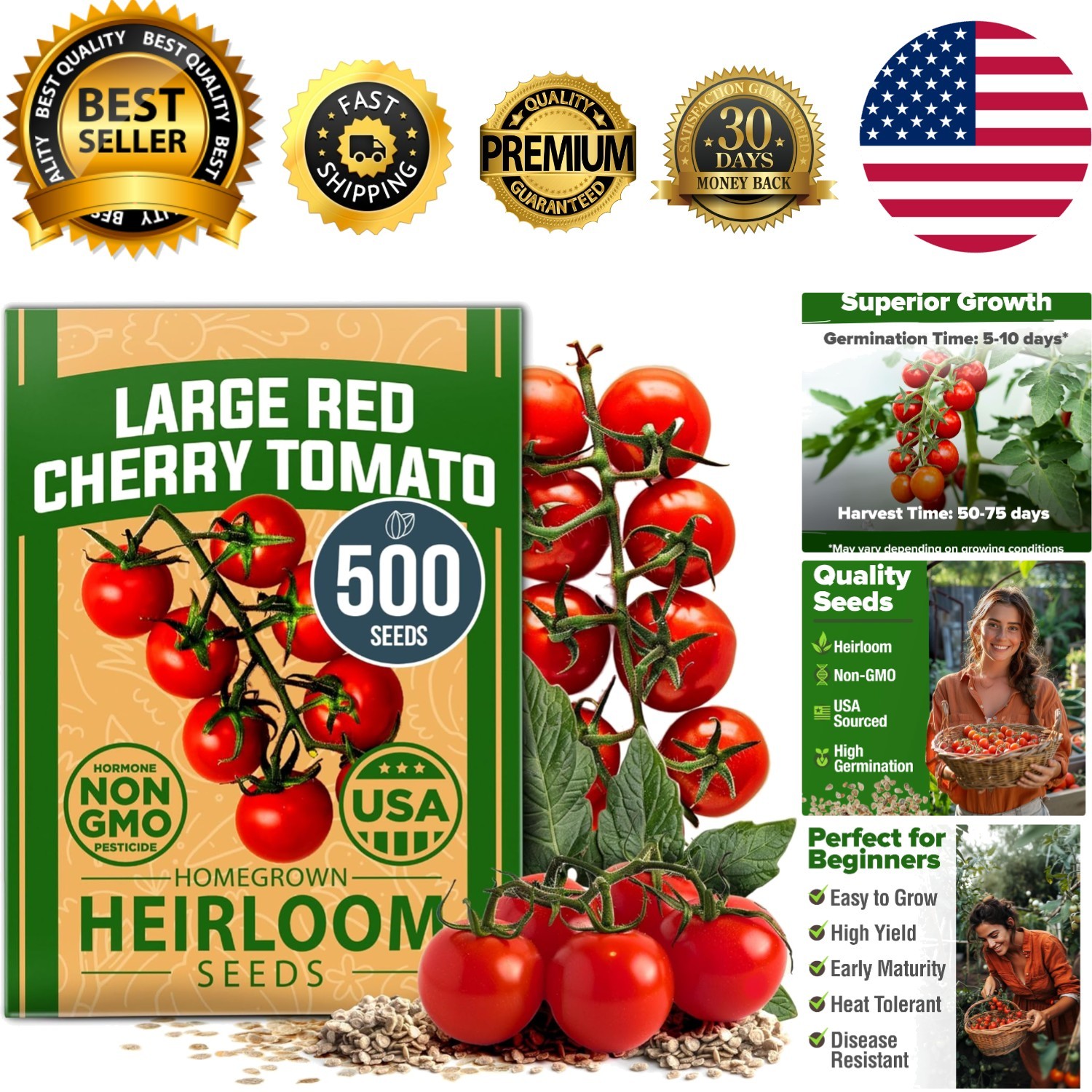 Large 500 Pack of Heirloom Cherry Tomato Seeds – High Germination, Non-GMO