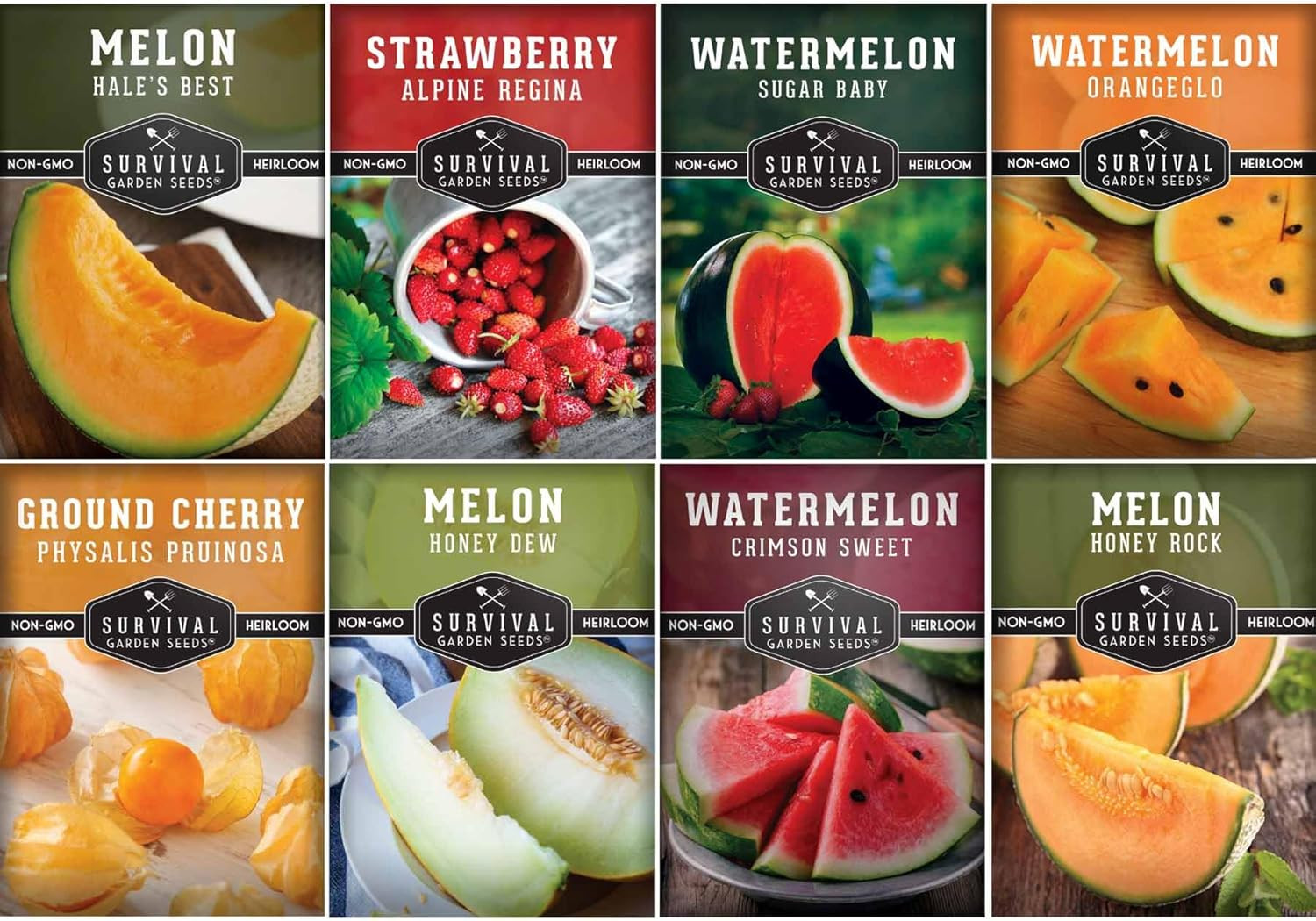Fruit Seeds for Planting – 8 Variety Pack | Watermelon, Cantaloupe, Melon, Straw