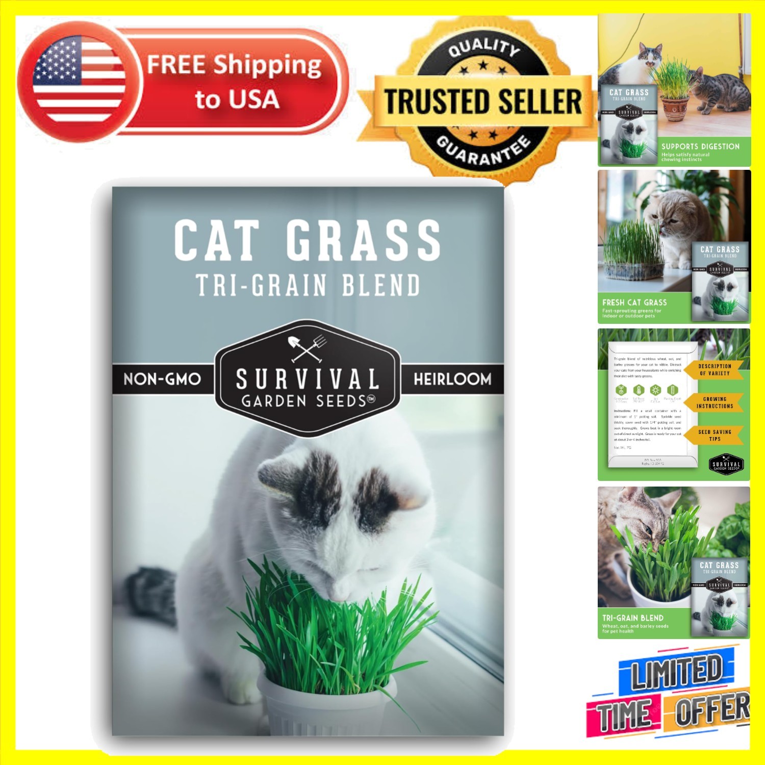 Pet-Friendly Cat Grass Seeds – Fast Germinating Heirloom Greens for Healthy Cats
