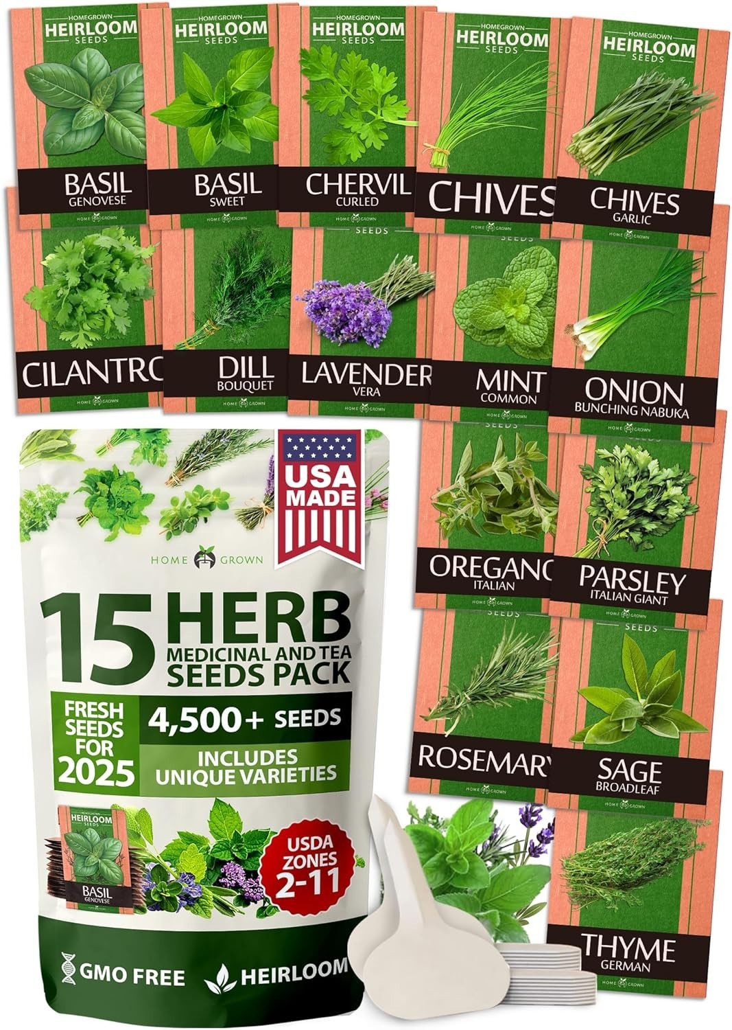 Culinary Herb Garden Starter Kit – 15 Heirloom Varieties, 4,500+ Seeds Included