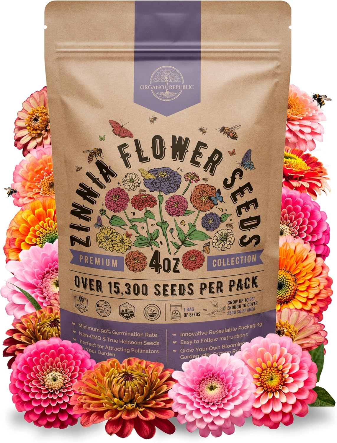 Zinnia Seeds Pack 4 Oz – over 15,300 Non-Gmo Heirloom Zinnia Seeds for Planting,