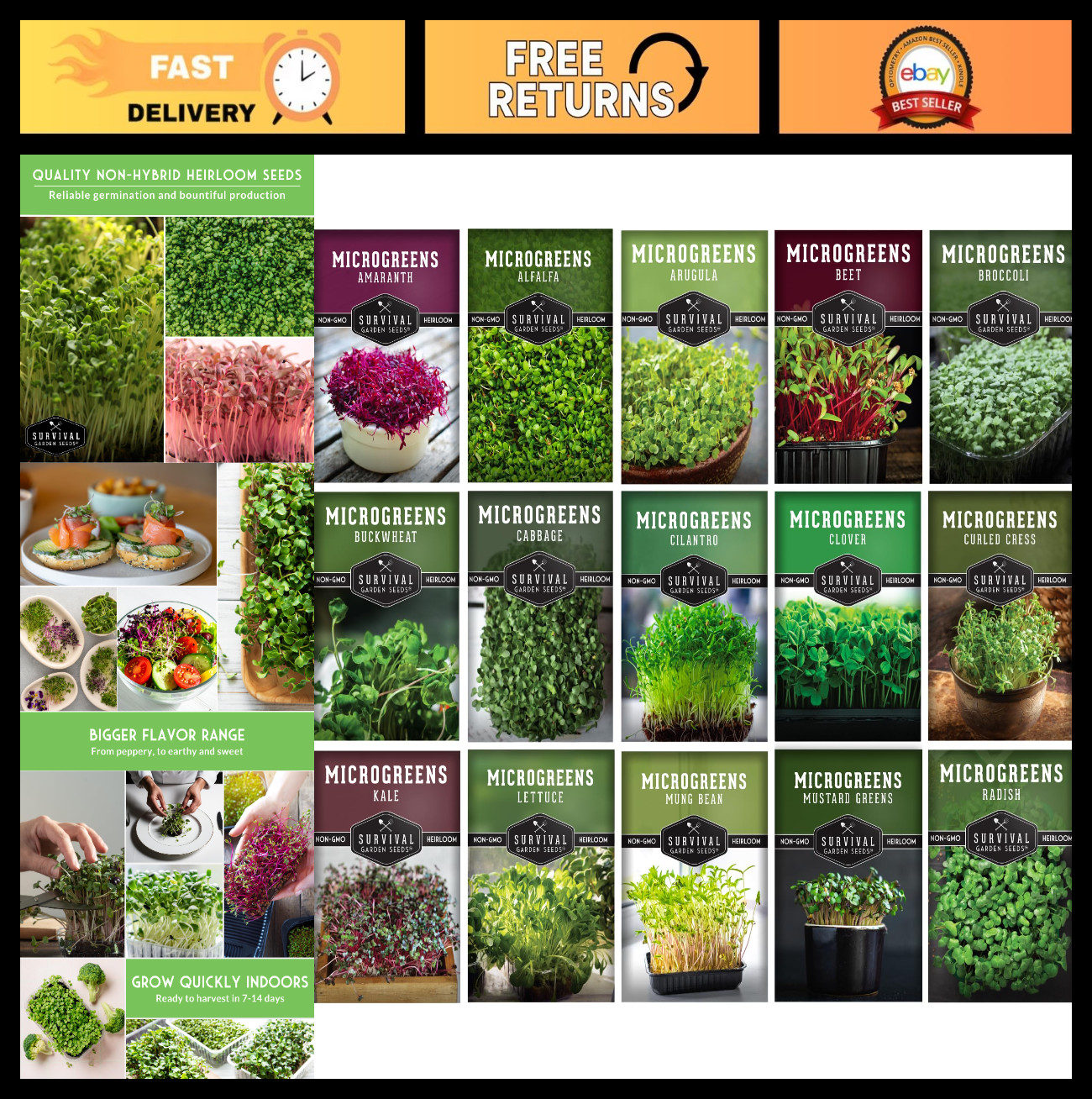 Heirloom Microgreens Seeds Variety Pack – 15 Non-GMO Indoor Sprouting Seeds – Br