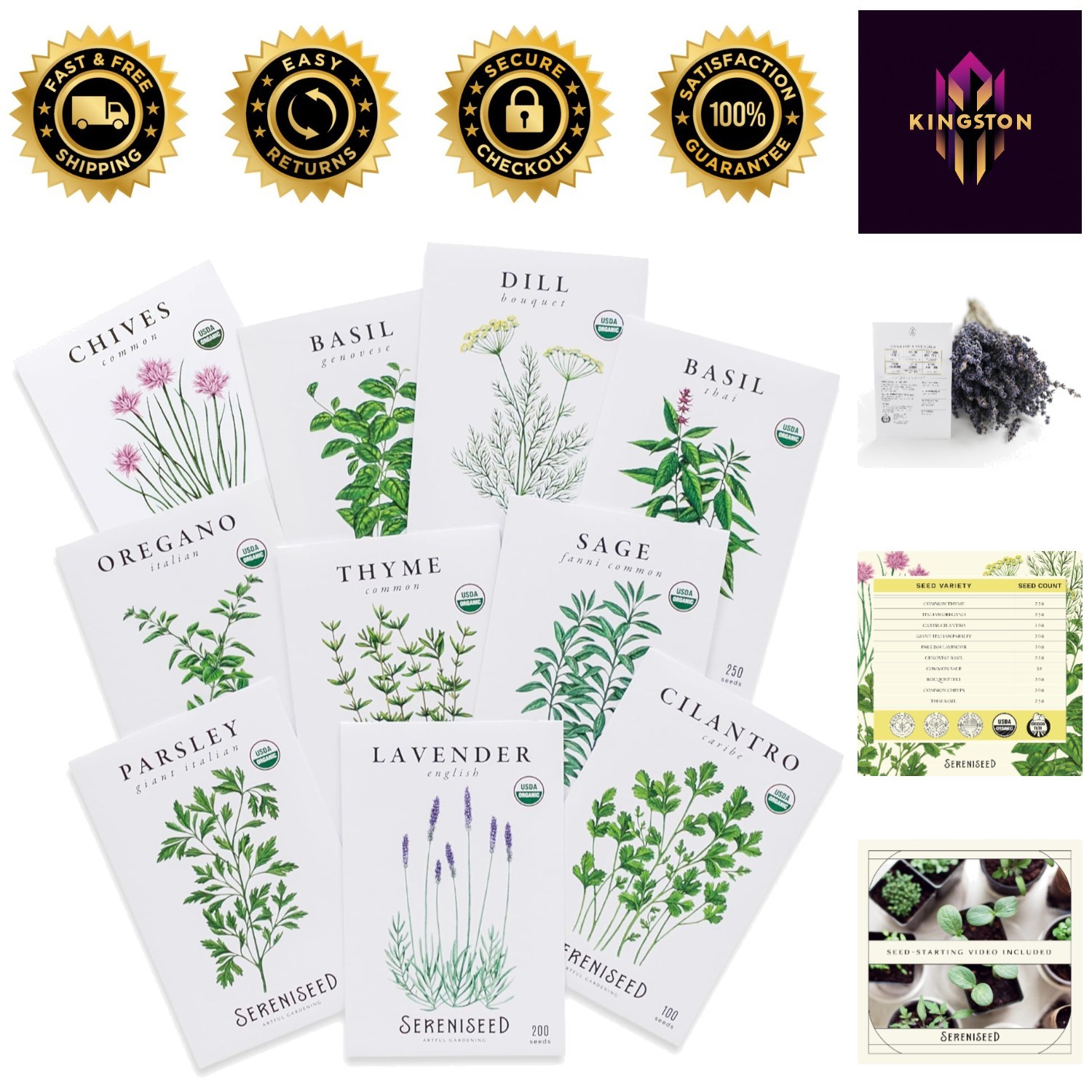 Certified Organic Herb Seeds 10-Pack: Non-GMO & Heirloom for Culinary Gardening