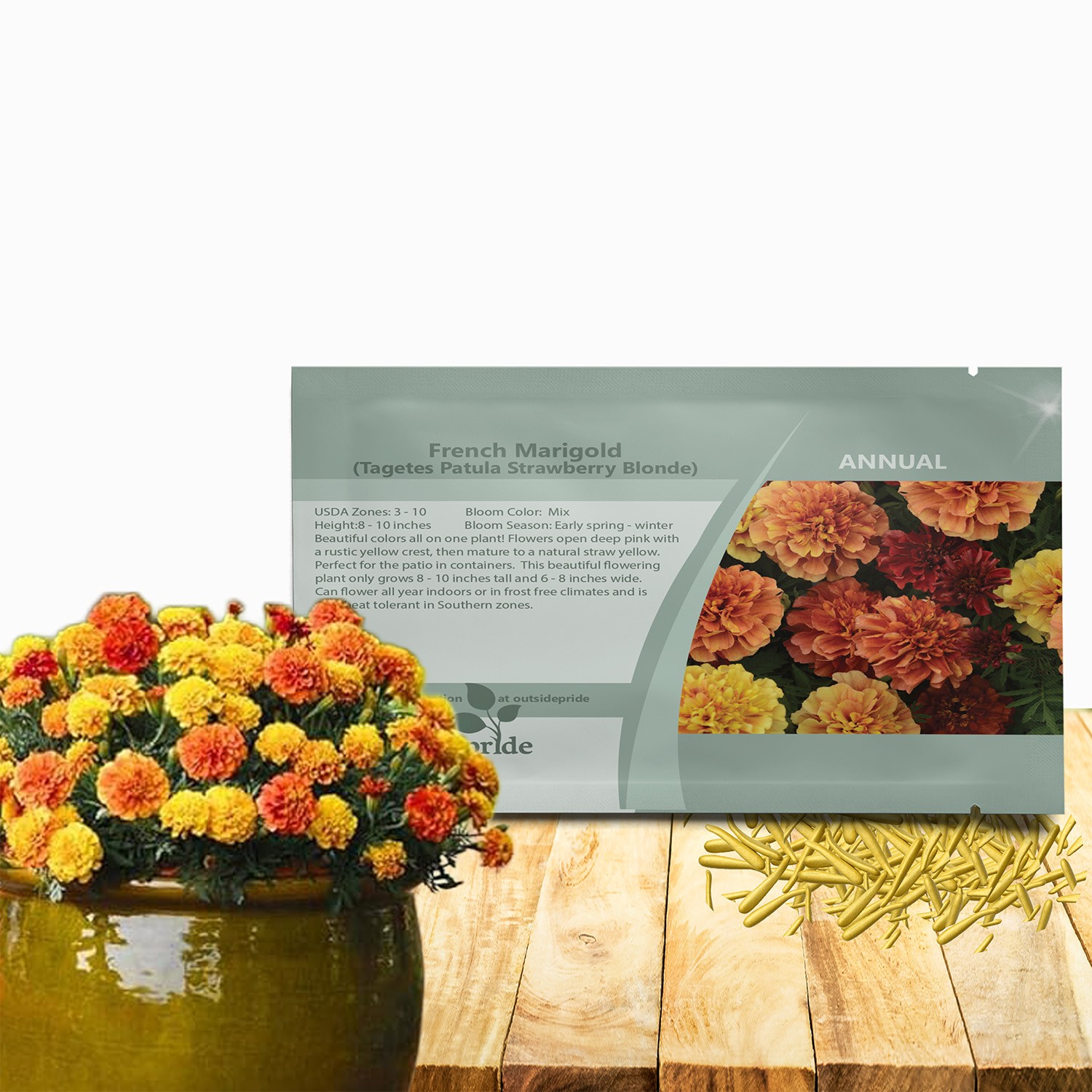 200 Seeds French Marigold Flower Seeds – Tagetes Patula Strawberry Blonde