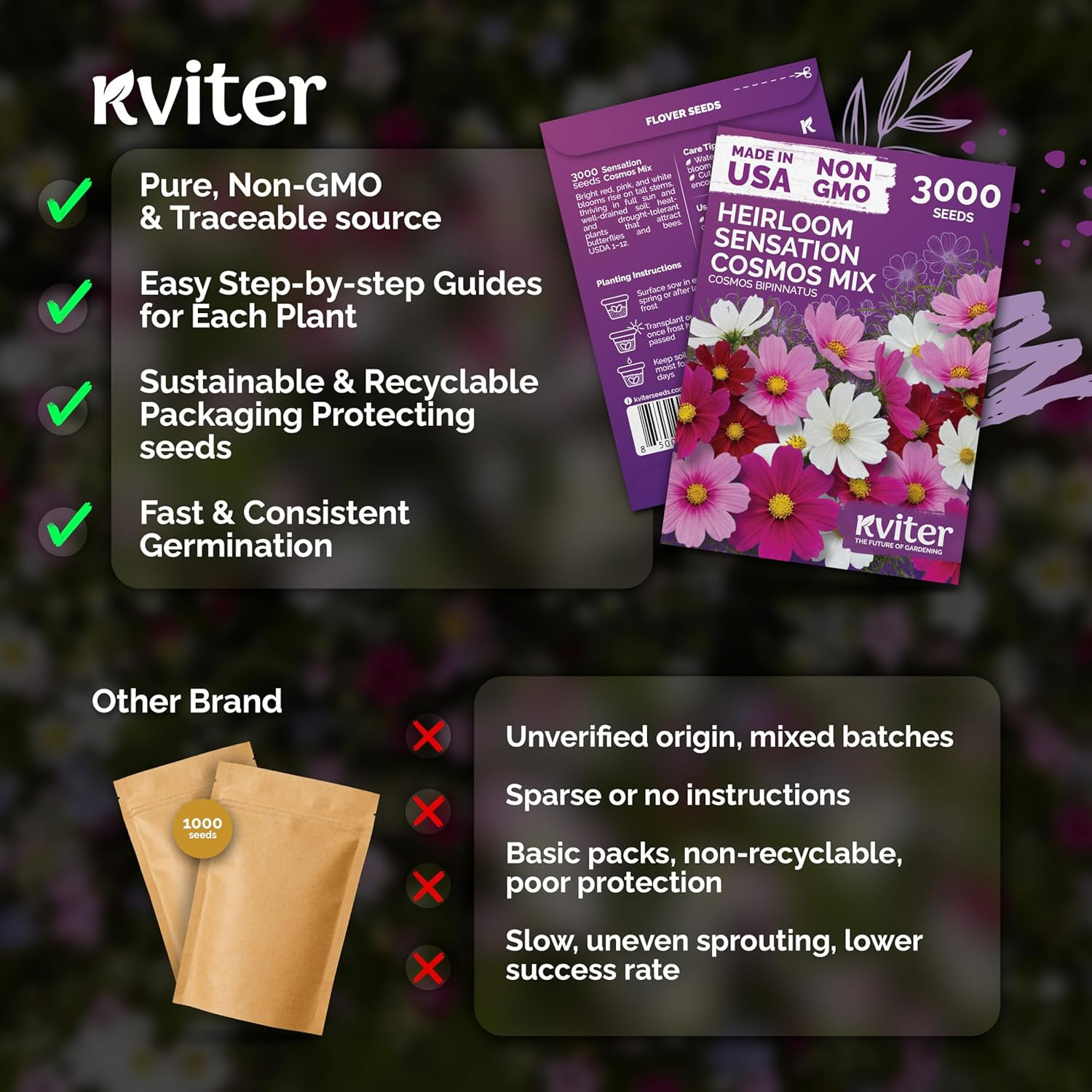 3000 Mix Sensation Cosmos Seeds (Cosmos Bipinnatus) – Tall Cosmo Mix in Seed Pac