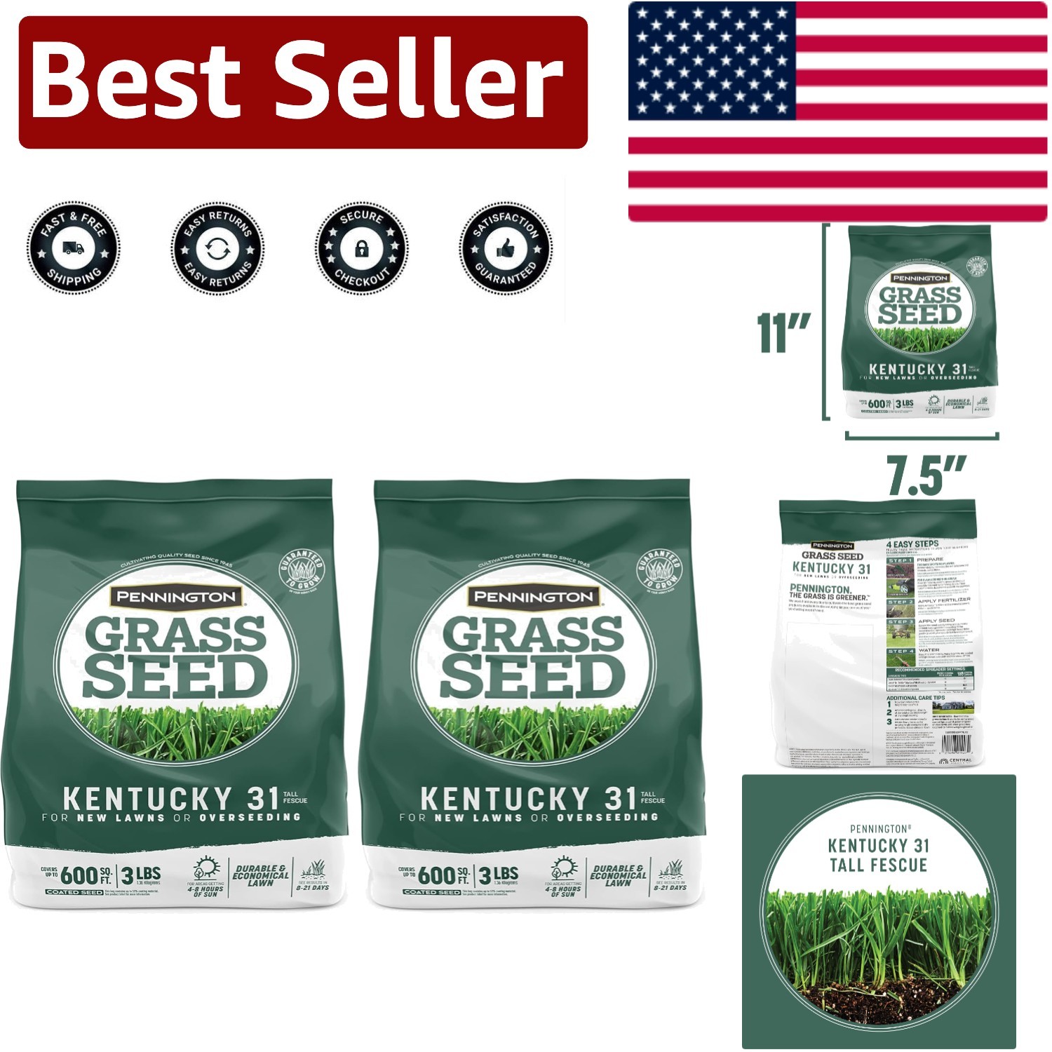 Kentucky 31 Tall Fescue Grass Seed 3 lb Pack of 2 – Drought Resistant & Durable