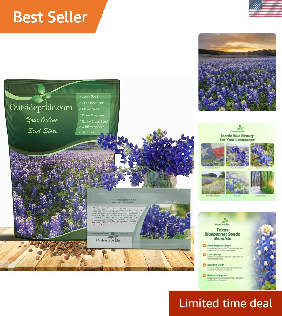 1 lb Annual Texas Bluebonnet Seeds – Vibrant Blue Blooms for Pollinators