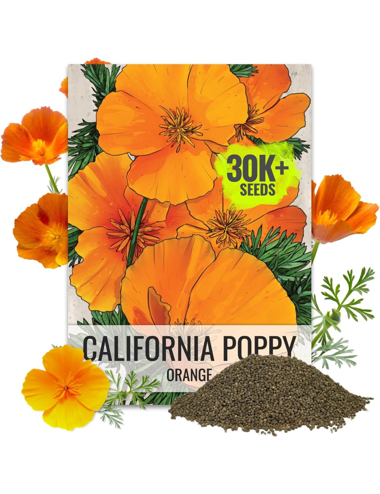 California Poppy Orange Flowering Wildflower Seeds | 2 Ounce 30,000+ Heirloom…