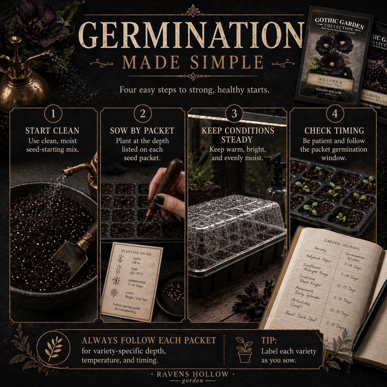 Gothic Garden Seed Collection 6 OpenPollinated Flower & Foliage Varieties