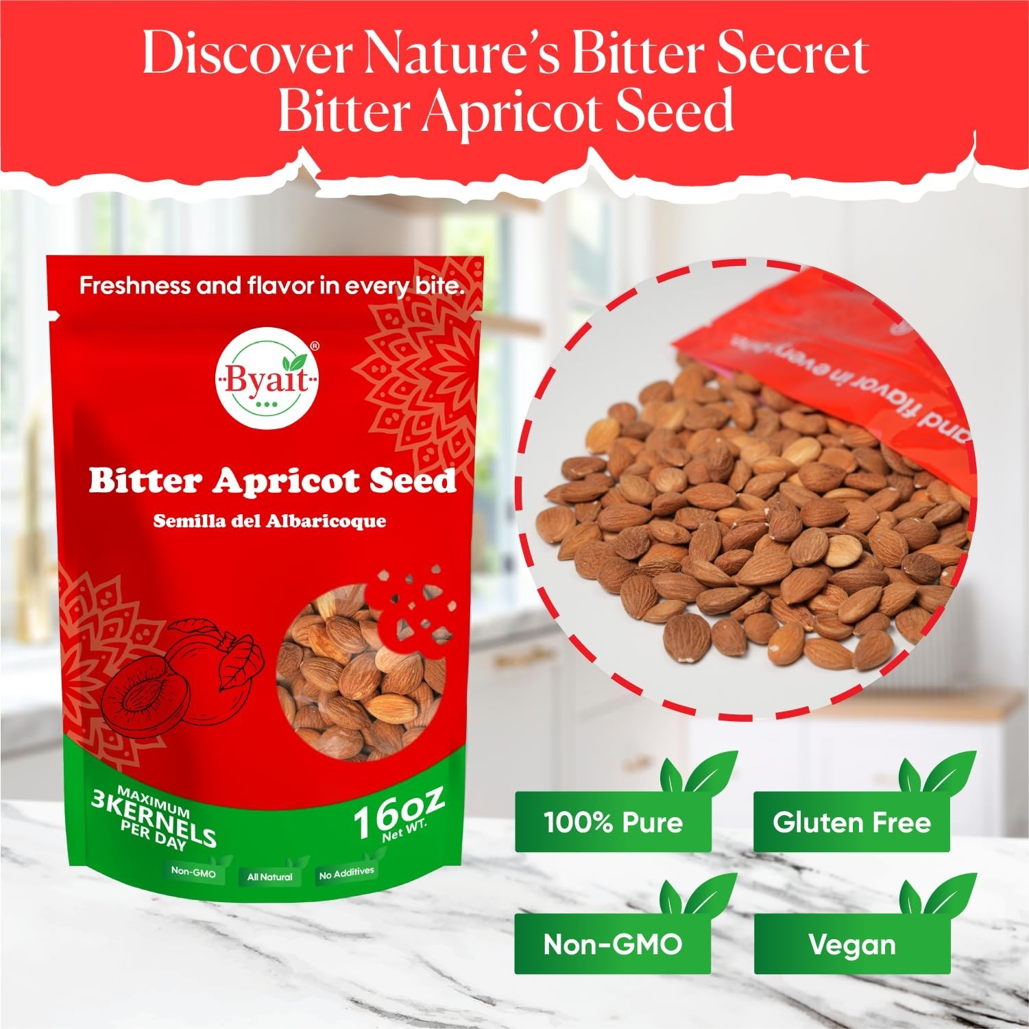 Raw Bitter Apricot Seeds 16 Oz – Fresh Kernels, All Natural, Vegan, Gluten Free